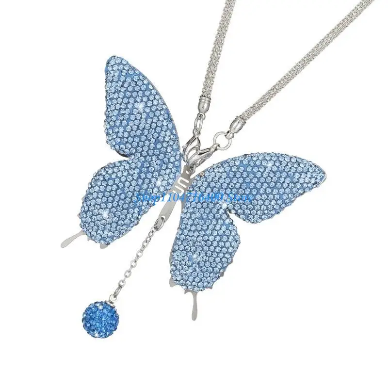 

y1gd Sparkling Butterfly Pendants Car Rear View Charm Elegant Pendants Ornaments for Car