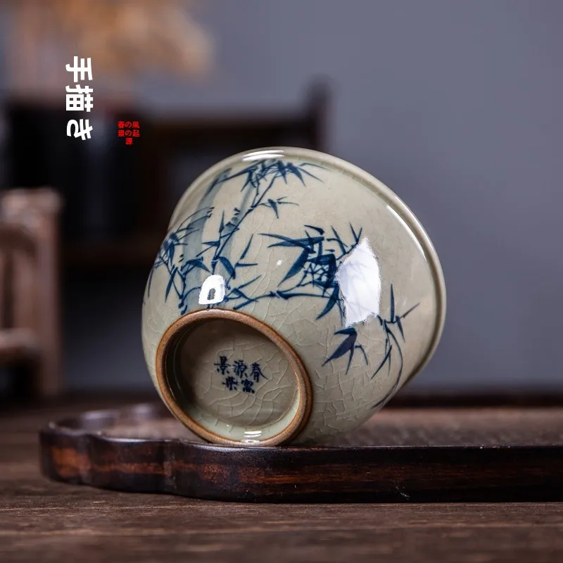 

Hand-Painted Bamboo Cerc Tea Cup Jingdezhen Underglaze Blue Sketch xing Py Crd Glaze Traditional Chinese Sle
