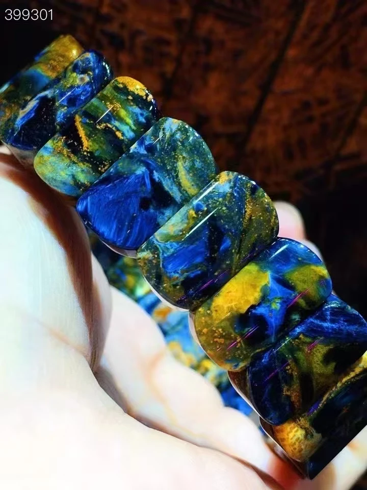 Natural Blue Yellow Pietersite Chatoyant Bracelet Jewelry Rectangle Healing 16.7x9.2x6mm Cat Eye Namibia Women Men AAAAAA