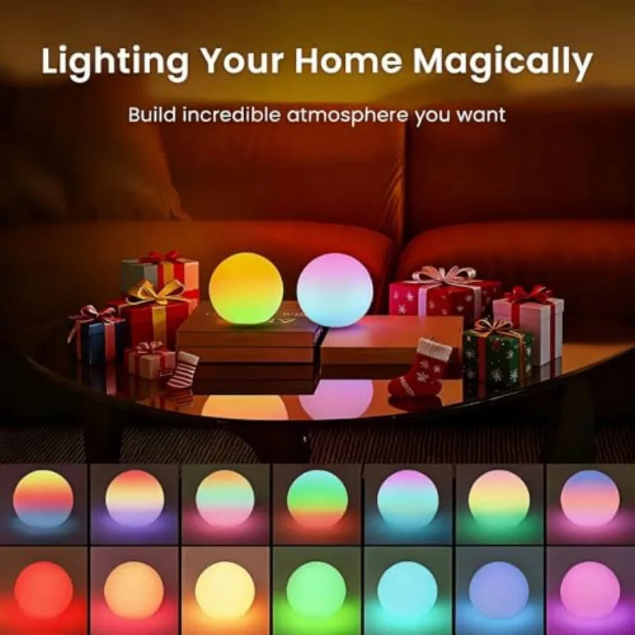 3-inch Rechargeable LED Ball Lights, Sphere Night Light with 16 Colors, 4 Modes, Color Change Mood Lighting, Waterproof Floatin