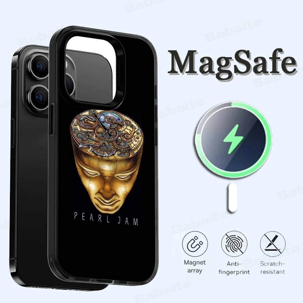 

P-Pearl J-Jam Rock Band Phone Case Magesafe Magnetic Wireless Charge Case For IPhone 16 11 12 13 14 15 Pro Max Plus Mini