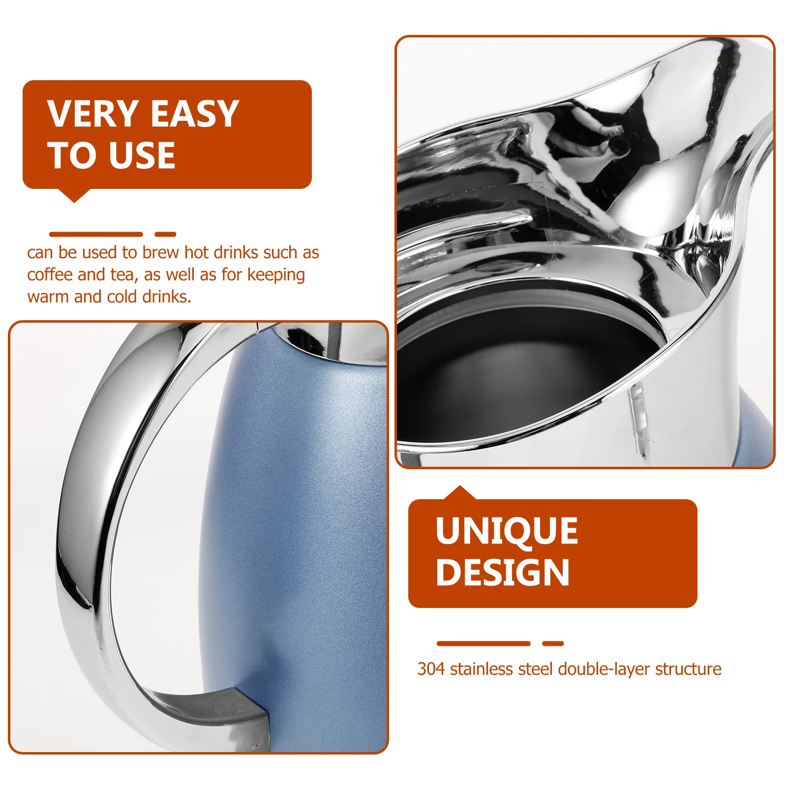 

Double-layer Hot Water Kettle Portable Coffee Jug Camping Pot Household Stainless Steel