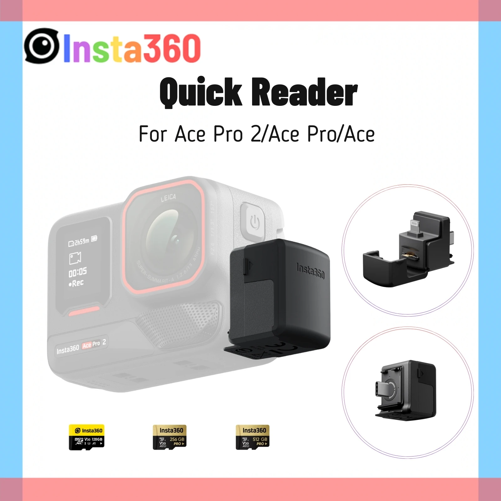 Insta360 Ace Pro 2 Quick Reader Transfer SD Card Reader With 128G 256G Memory Card IOS Android For Insta 360 Ace Pro 2 Accessory