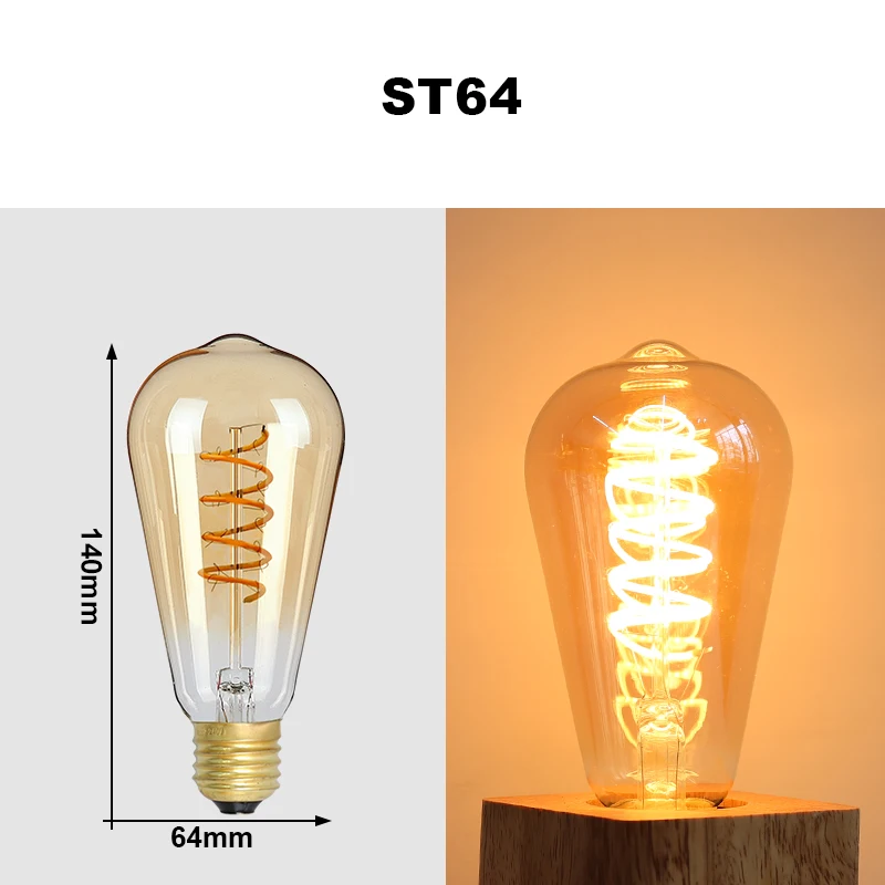 E27 LED Gloeilamp 220 V 4 W A60 ST64 T45 T185 G80 G95 G125 Retro Vintage ampullen LED Edison Lamp Spiraal Lamp Voor Thuis