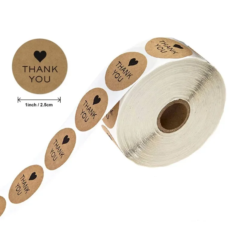 

5000pcs/lot per roll Round Natural Kraft Thank You Sticker seal labes thanks for support With Love Sticker 25mm