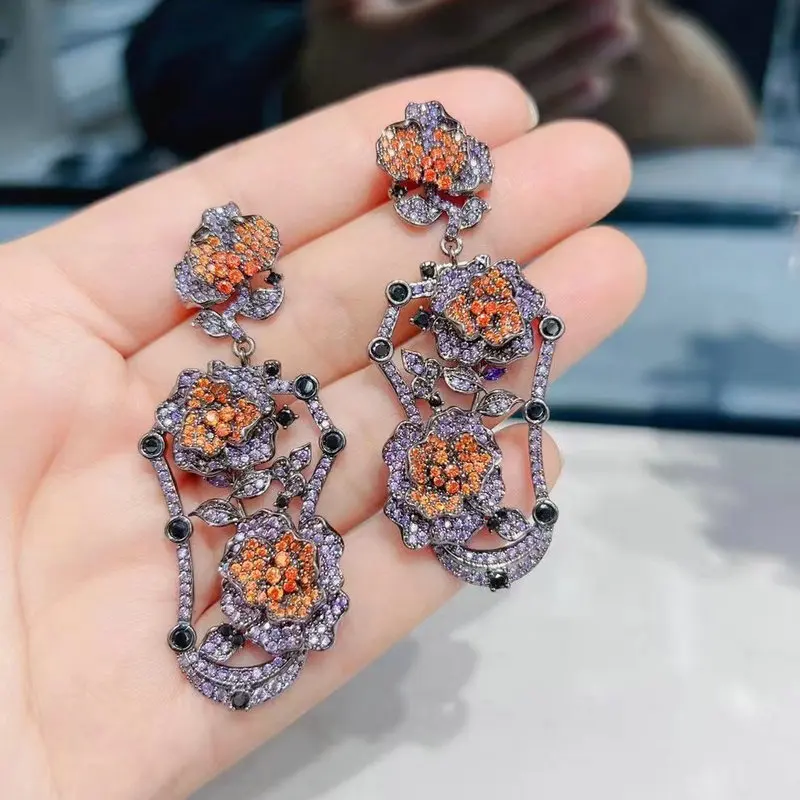 

Bilincolor Fashion Three Purple and Orange Flower Earring for Women