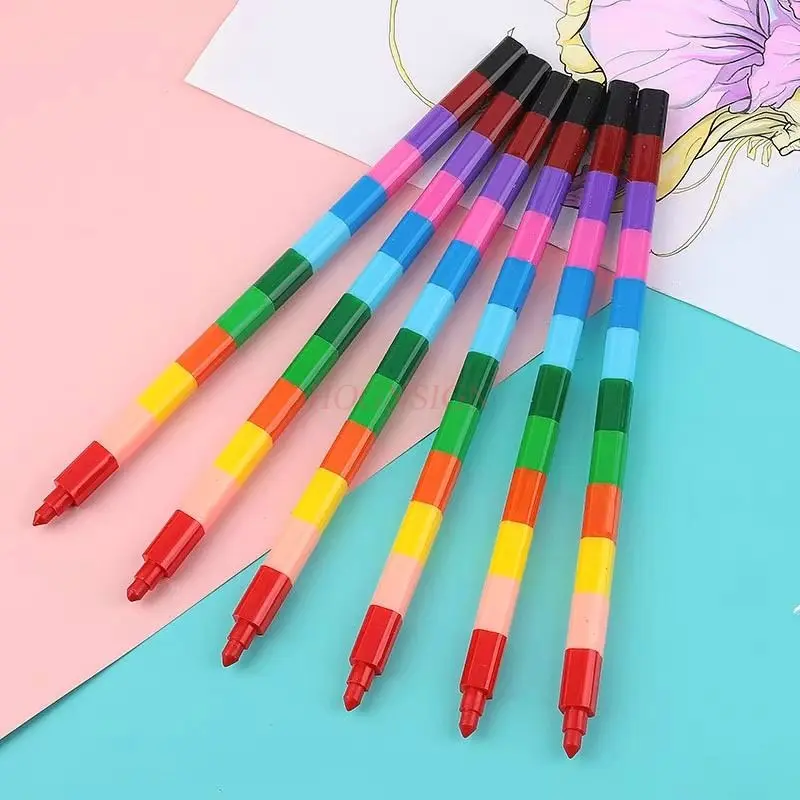 6 pieces/bag Children's Building Blocks Crayon Drawing Graffiti Washable Color Pen Creative Splicing Crayon