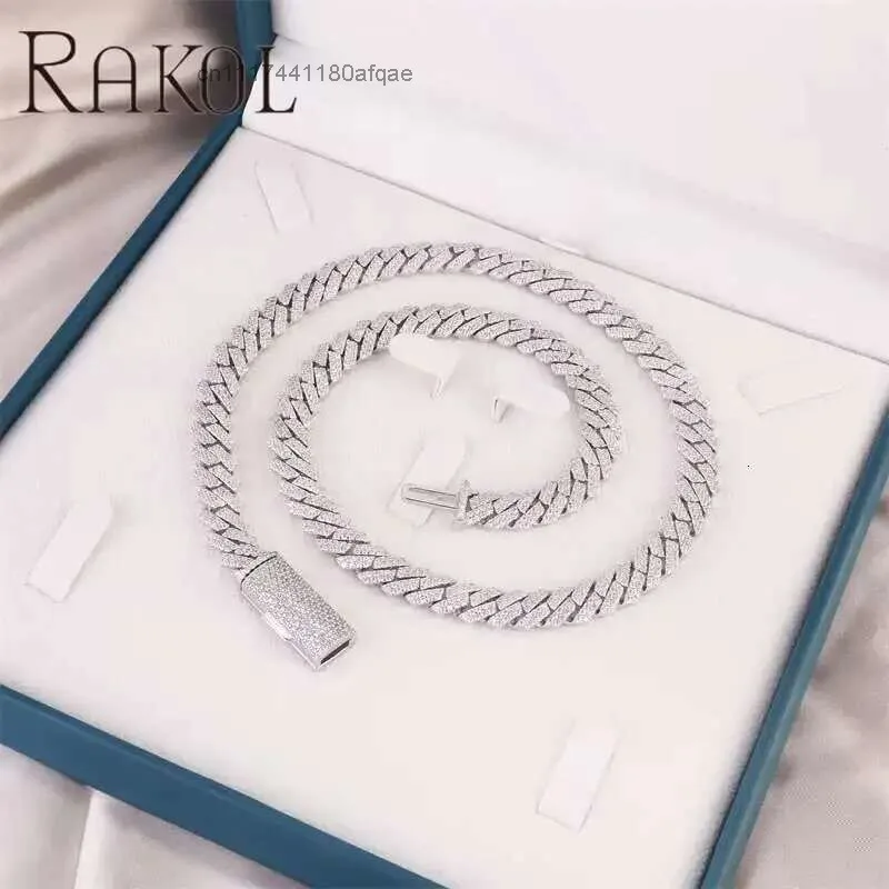 Rakol Zpn145 American Luxury Cuba Chain 10mm Moissanite S925 Silver Diamond Men Necklace Wholesale Price High Quality Jewelry.