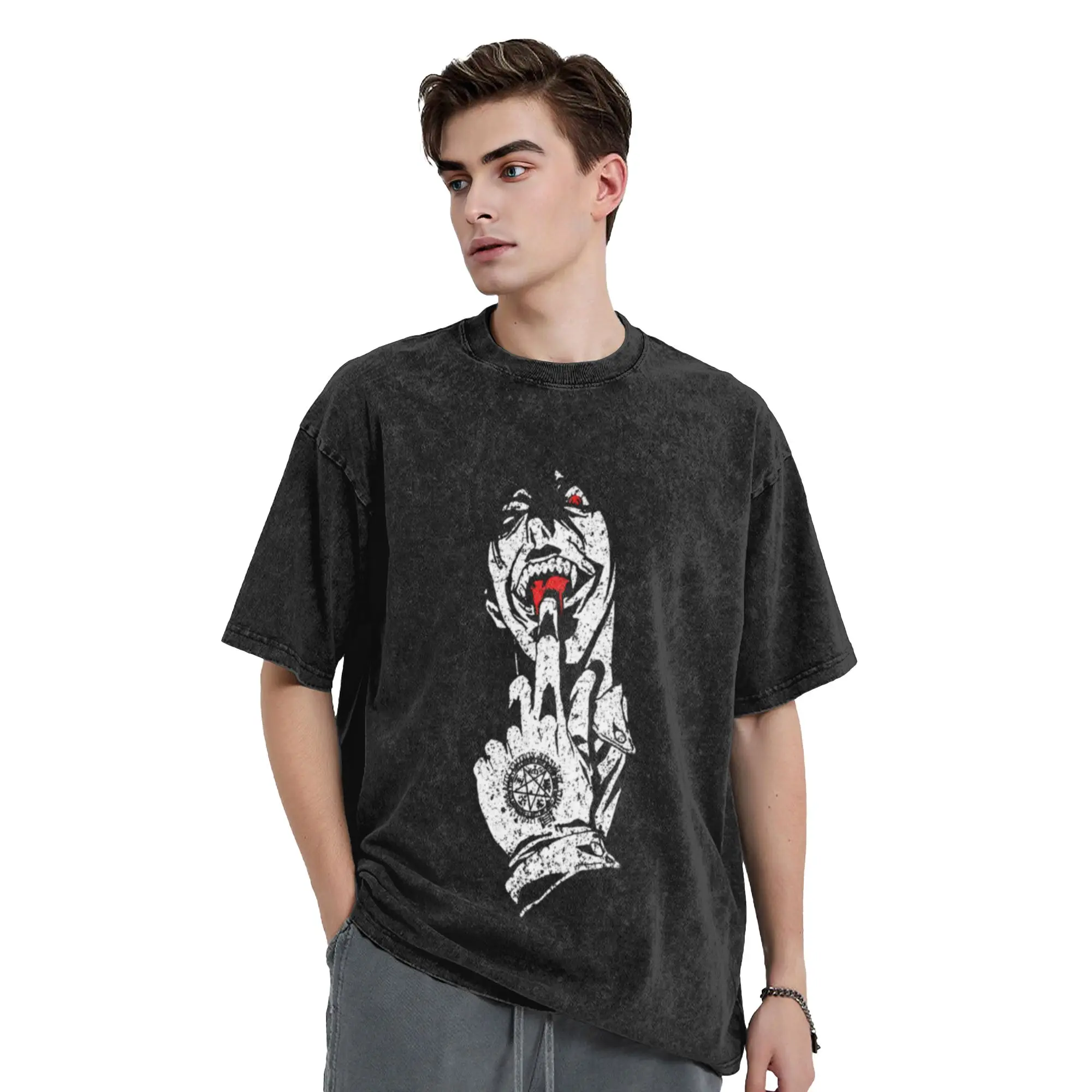 Alucard Hellsing Shirts Classic Comfort A Washed T Shirt Men's Oversized Cotton Tees Tops