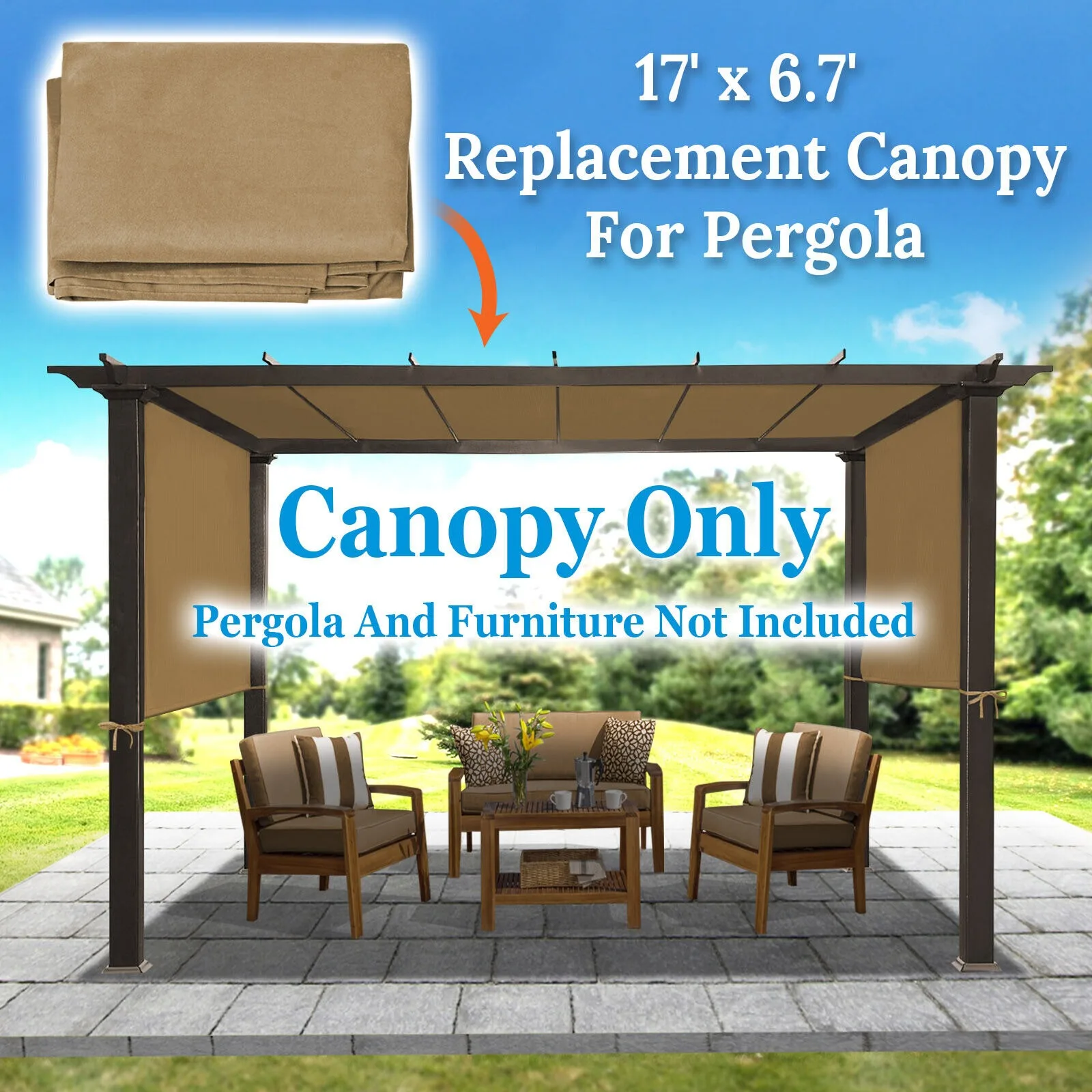 

17ft x 6.75ft Replacement Canopy Top Cover for Pergola Gazebo Structure Sunshade United States