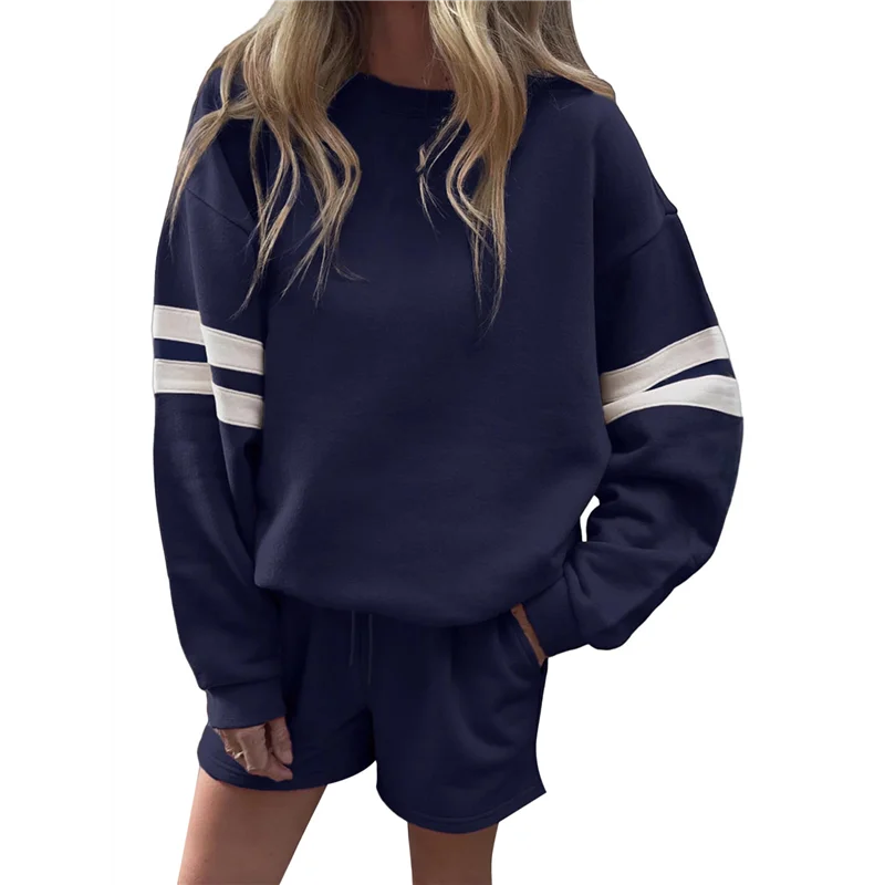 A83F-Women 2 قطعة ملابس رياضية عادية كم طويل البلوز والسراويل مجموعات السفر رياضية