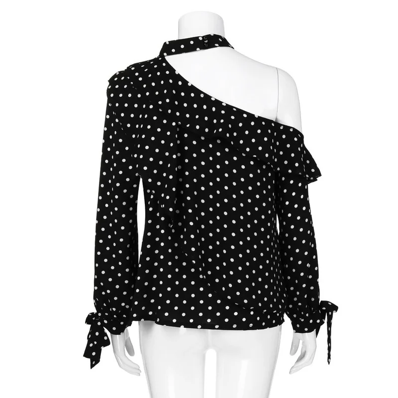 Summer Women Cottagecore Fashion Strapless Hanging Neck Cuff Bow Long-sleeved Polka Dot Blouse Lantern Sleeve Ruffled T-shirt