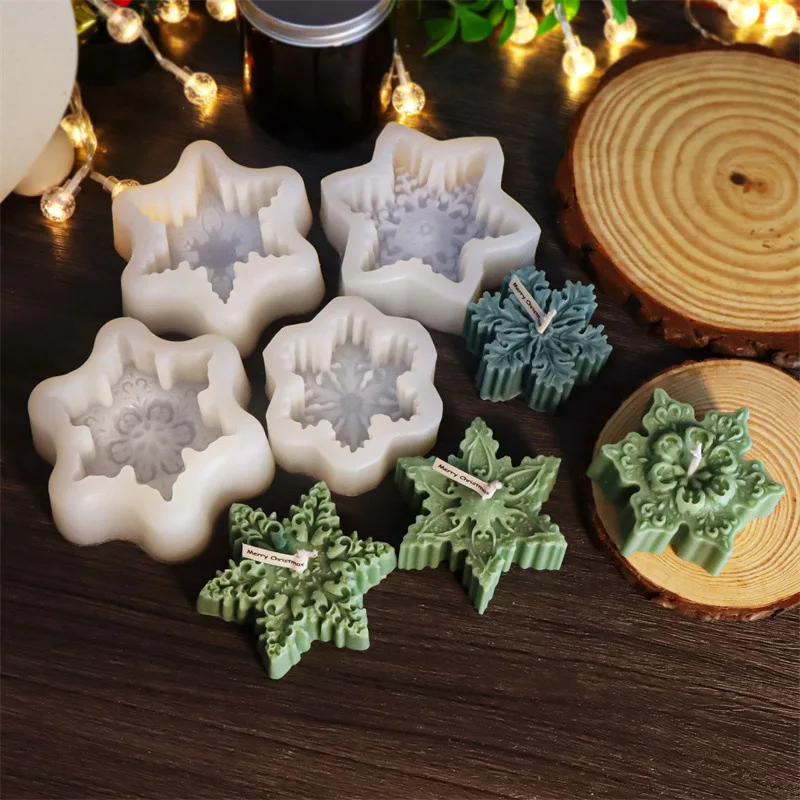 Candle Mold Christmas Snowflakes Silicone Mold DIY Flat Sugar Flapping Aromatherapy Candle Gypsum Resin Handmade Soap Decoration