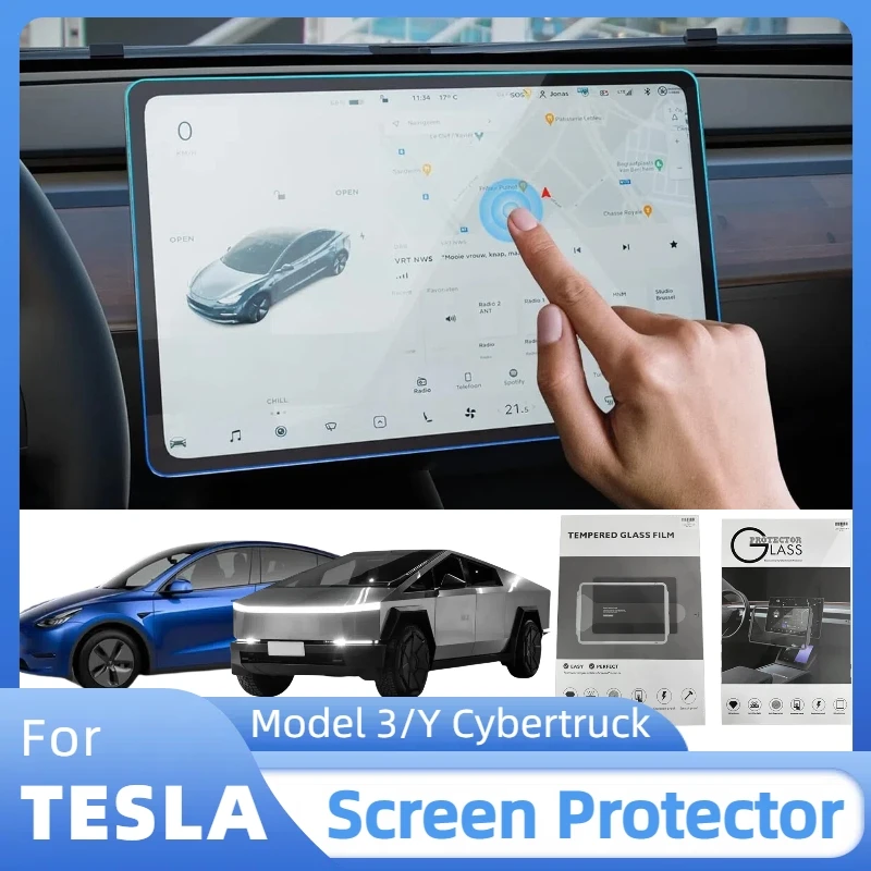 Central Control Film for Tesla Cybertruck for Model 3/Y Tempered Glass HD Clear Screen Protector Pull-out Type Quick Paste Tool