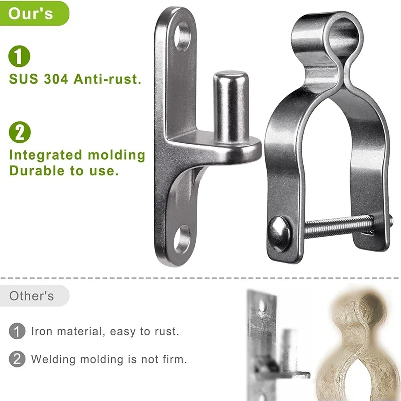 B-Est New 2-Pack Wall Mount Gate Hinge 1-3/8Inch Farm Gate Hinge, 304 Stainless Steel Tube Gate Hinge, Fence Hinge