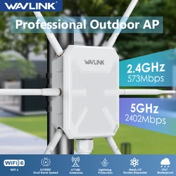 WAVLINK High Power WiFi6 Long Range Outdoor Access Point Dual Band 2.4G+5G WiFi Mesh Extender Booster with PoE IP67 Weatherproof