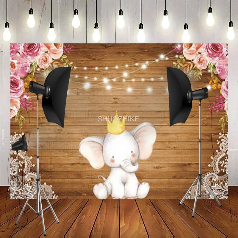 

Wild One Newborn Party Elephant Photography Backdrops Props Hundred days 1st Birthday Animals Photo Studio Background WP-28