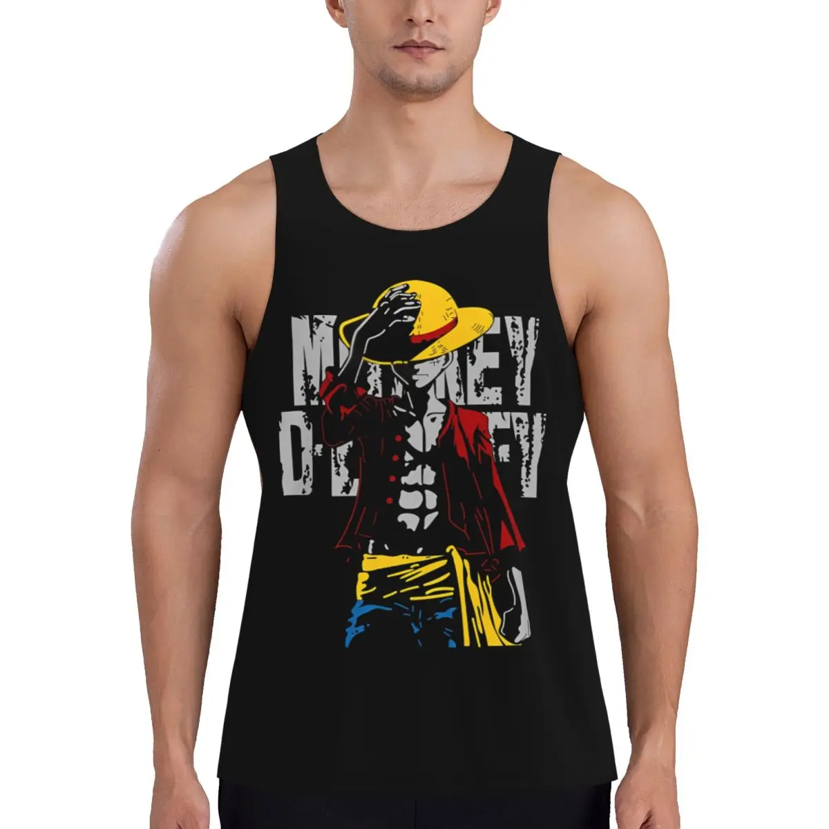 Anime One Piece Printed Mens Gym Clothing Fitness Muscle Sleeveless Shirt Bodybuilding Tank Top Monkey D Luffy Sports Vest