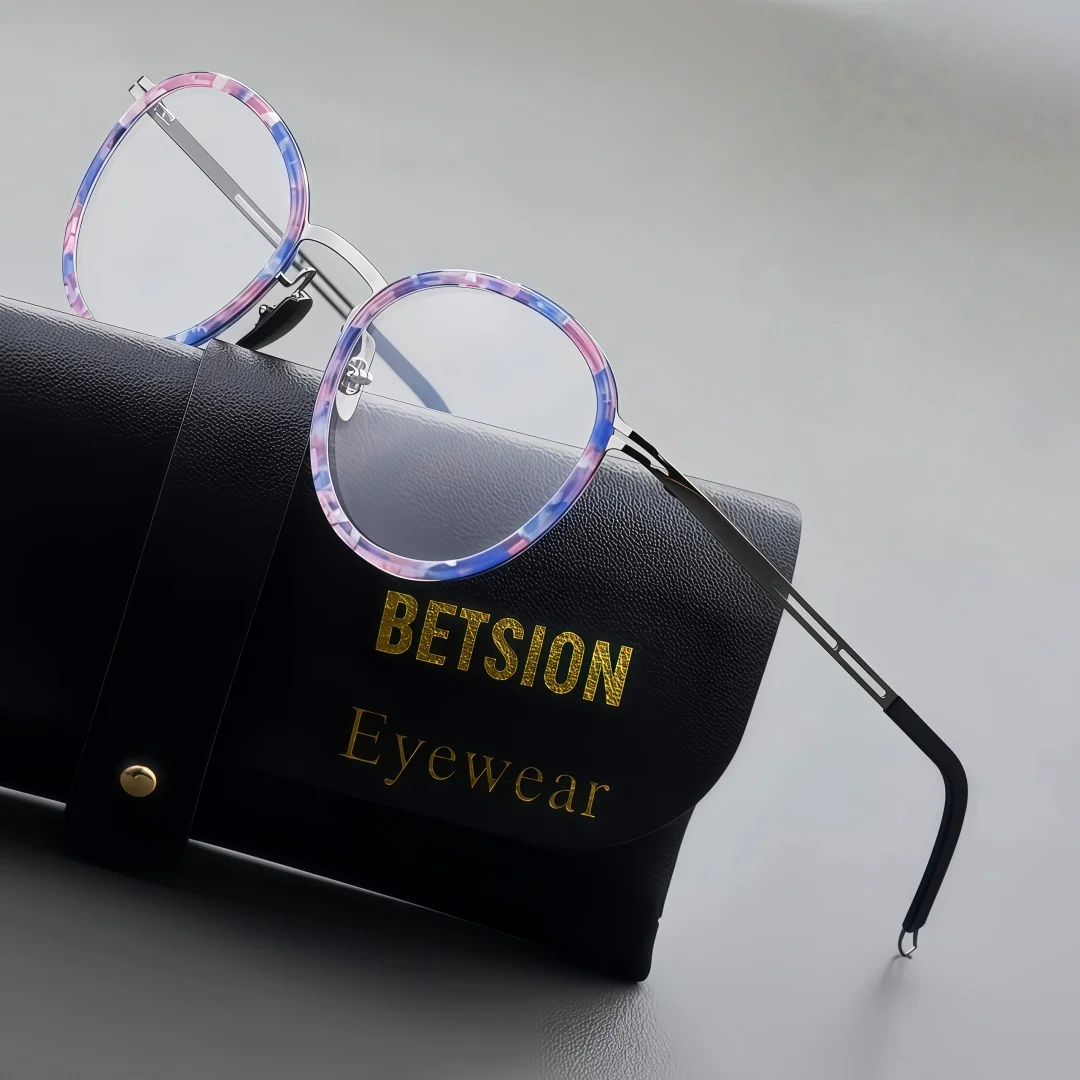 

BETSION Retro Round Titanium Acetate Eyeglasses Frame 47mm Women Lightweight Fashion Spectacles Eyewear