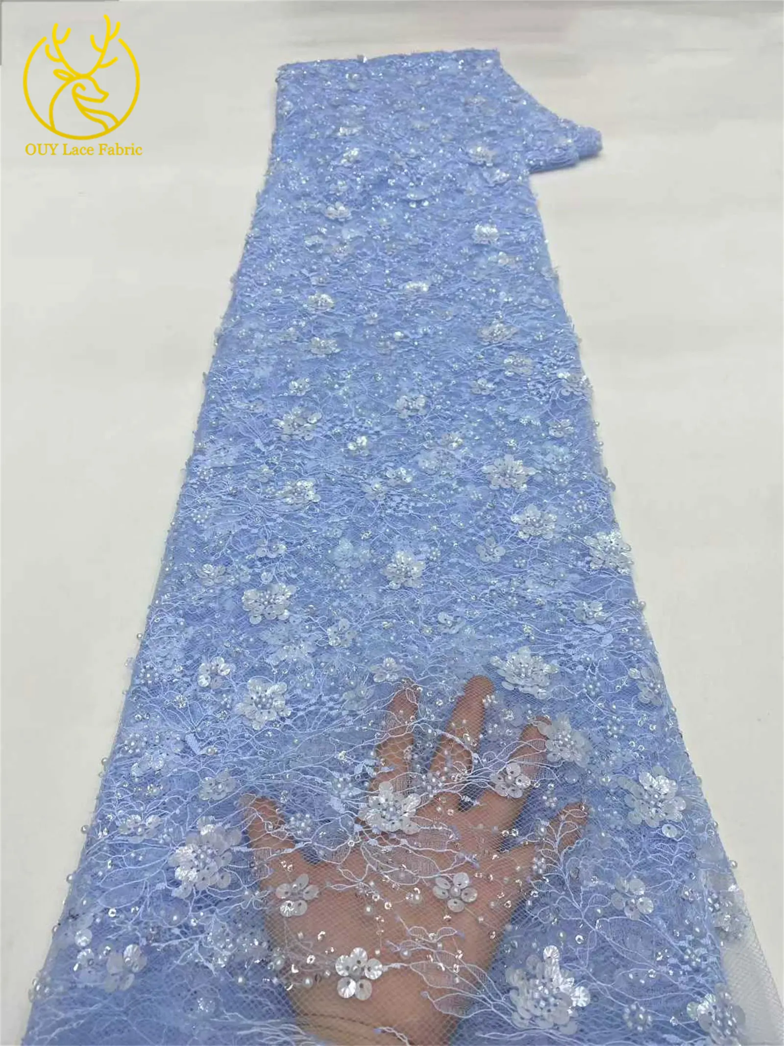 Wunderschöner afrikanischer 3D-Blumen-Pailletten-Spitzenstoff 2026, hochwertige französische nigerianische Perlen-Spitze für Damen-Abendkleider zum Nähen – Detail 11