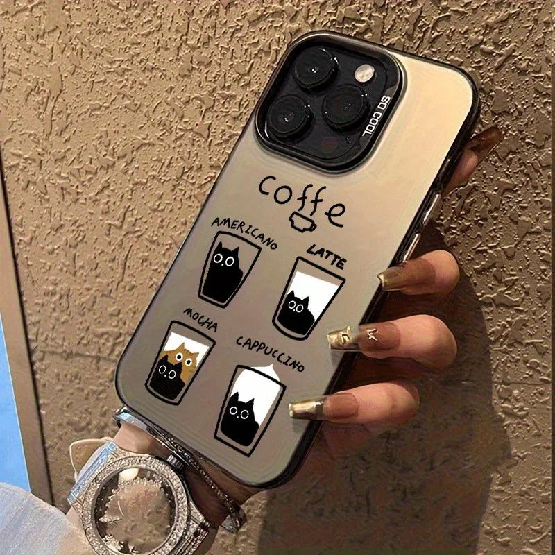 Creative patchwork cat phone case for iPhone 17 16 15 14 13 12 11 Pro/ Max/Plus shock-proof rear cover anti-fingerprint