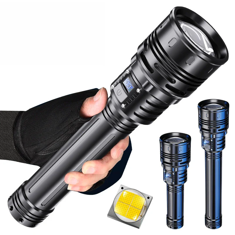Powerful LED Flashlight Bright Spotlight Long Range Zoomable Lantern Emergency Torch Outdoor Lamp Power Display