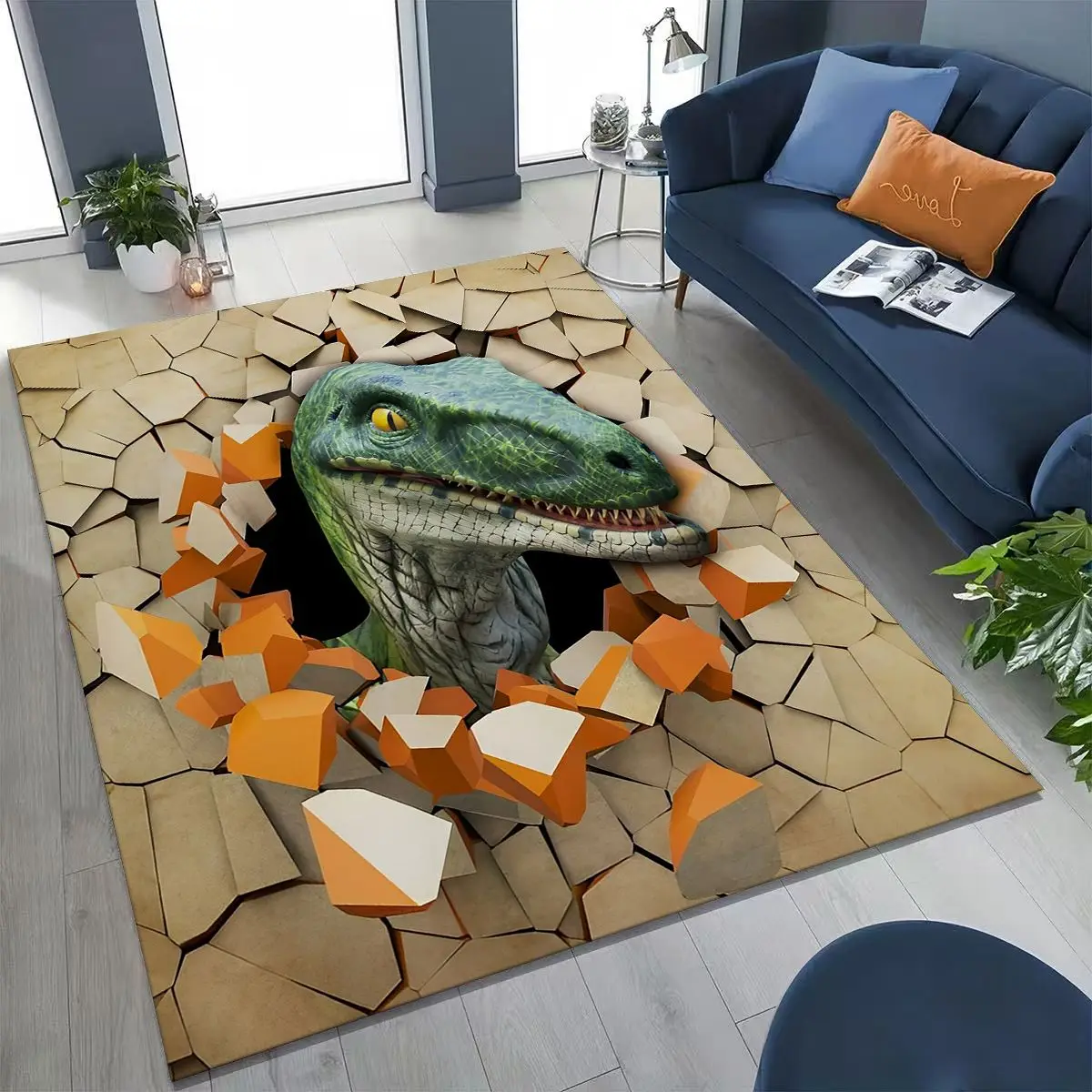 

3D Illusion Breaking Wall Dinosaur Animal Series Rug for Bedroom Living Room Sofa Home Doormat Decor,Large Non-slip Floor Mat