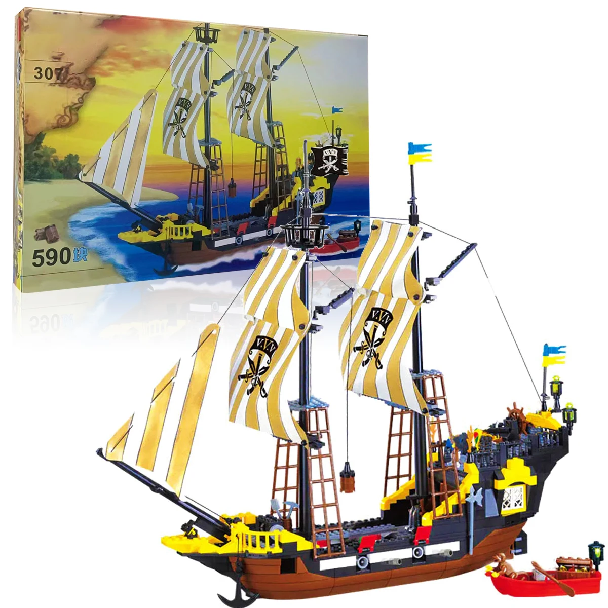 

590PCS Ideas Series Black Pearl Pirates Ship Building Block Medieval Pirate Ships Model Bricks Toys For Kid Birthday Gift MOC