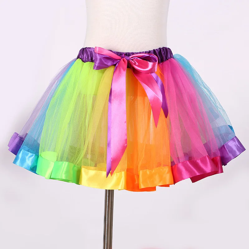 Minijupe tutu en tulle pour filles, jupon en maille pour enfants, costume de cosplay, princesse, arc-en-ciel, danse, ballet, fête de carnaval, mode