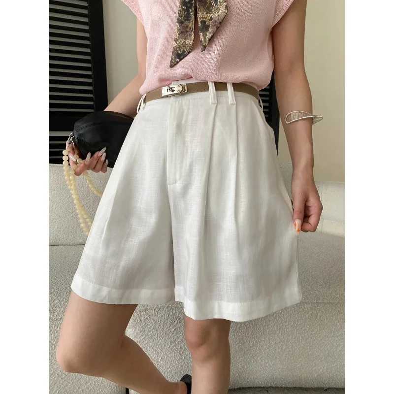 

Silk Blend High-waisted Slimming Straight-leg Casual Shorts