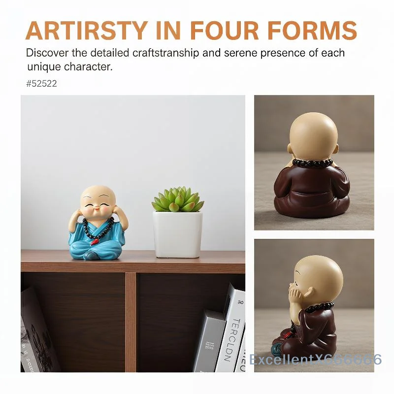 4Pcs/Set Resin Crafts Gift Lovely Little Monk Sculptures Cute Monks Statues