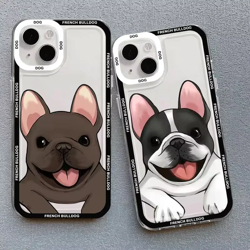 Bonito pug cão buldogue francês caso de telefone para iphone 16 15 14 13 12 11 pro max xr 7 8 se kawaii claro à prova de choque amante capa