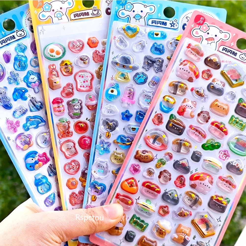 

4pcs Kawaii Cartoon Animals Food Sweet Drop 3D Relief Stickers Fun Cute Decal Laptop Phone Case Diary Decoration Crystal Sticker