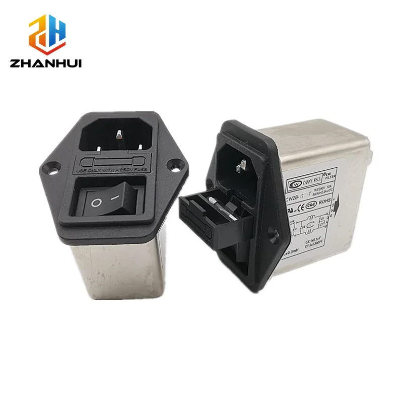 CW2B-6A-T IEC C14 Power Entry Module - EMI Filter with Switch & Fuse Protection - for Audio & Industrial Equipment