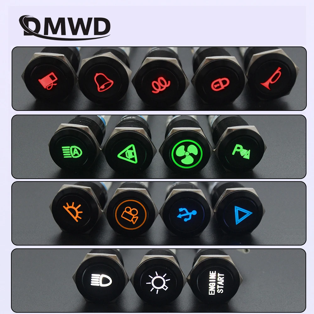 19mm Customization Button Switch Latching Momentary Metal Black Oxide Push Button Ring Lamp Flat Round Fans Light 3A