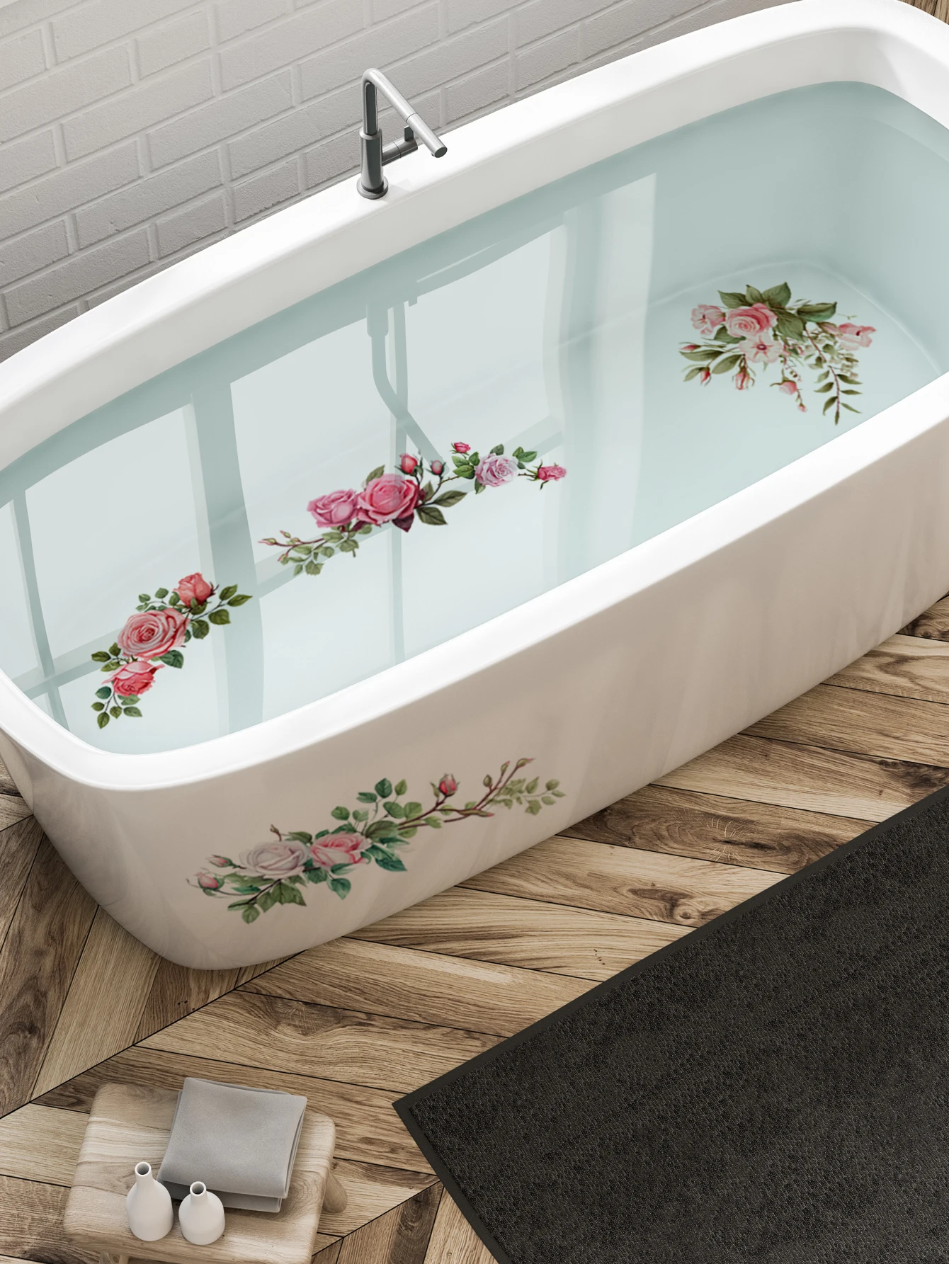 1PC, multi-color rose flower pattern waterproof and non-slip self-adhesive bathroom washbasin toilet decoration sticker