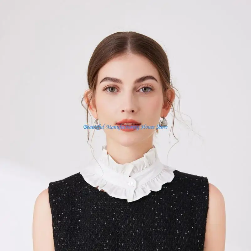E56A Spring  Lace Trim Detachable Collar  Ruffle Layered Neck Accessory