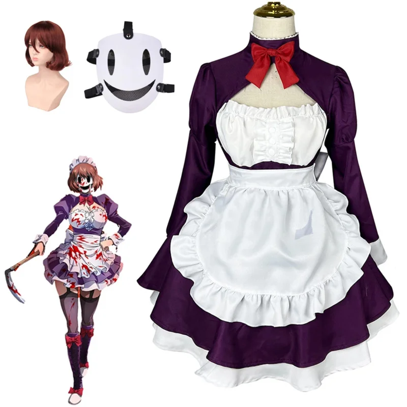 Anime wysoki wzrost invasion cosplay Fuku Kamen kostium seksowna fioletowa pokojówka fartuch peruka maska garnitur Lolita jednolite Halloween kobiety ms