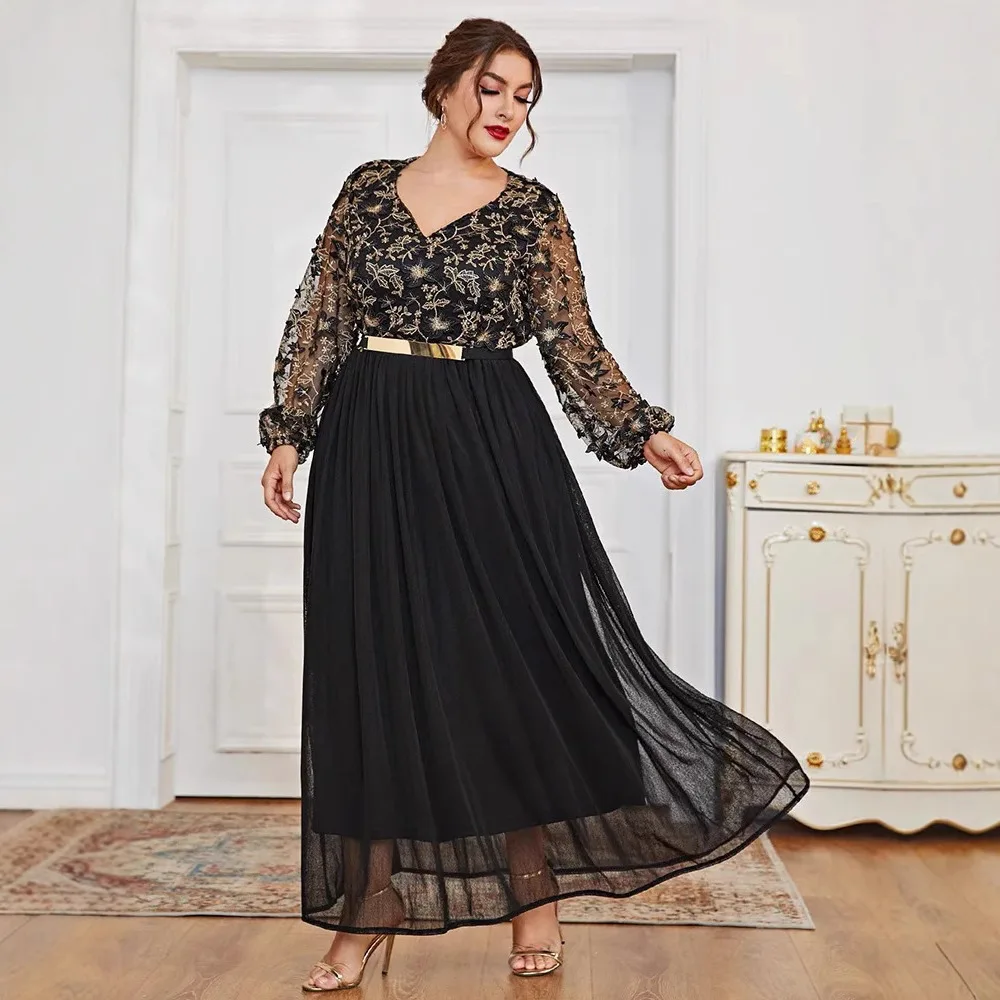 Dress Temperament V-neck Black Splicing Long Middle Eastern Arabic Long Dress 2026 Spring And Summer Trend Temperament