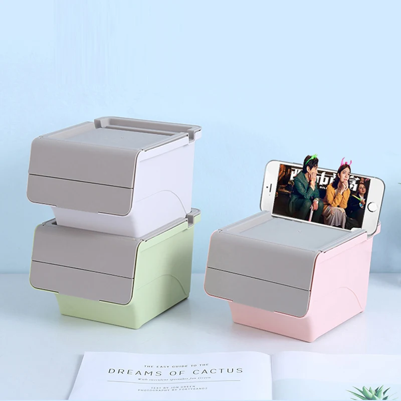 Plastic desktop storage box flip mini stationery sundries organizers Multifunction can be stacked snack storage bin mx10181410