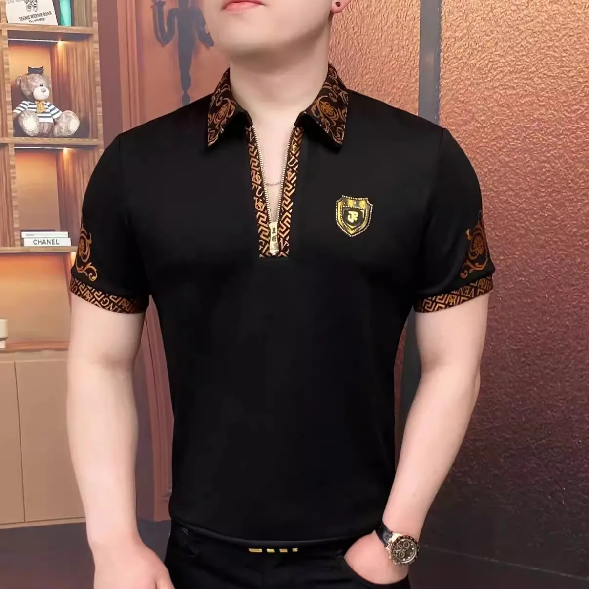 Summer Luxury Men's Short Sleeved T-shirt Half-zip Slim Fit Lapel Casual Business Polo Shirts Social Streetwear Party Polo Top