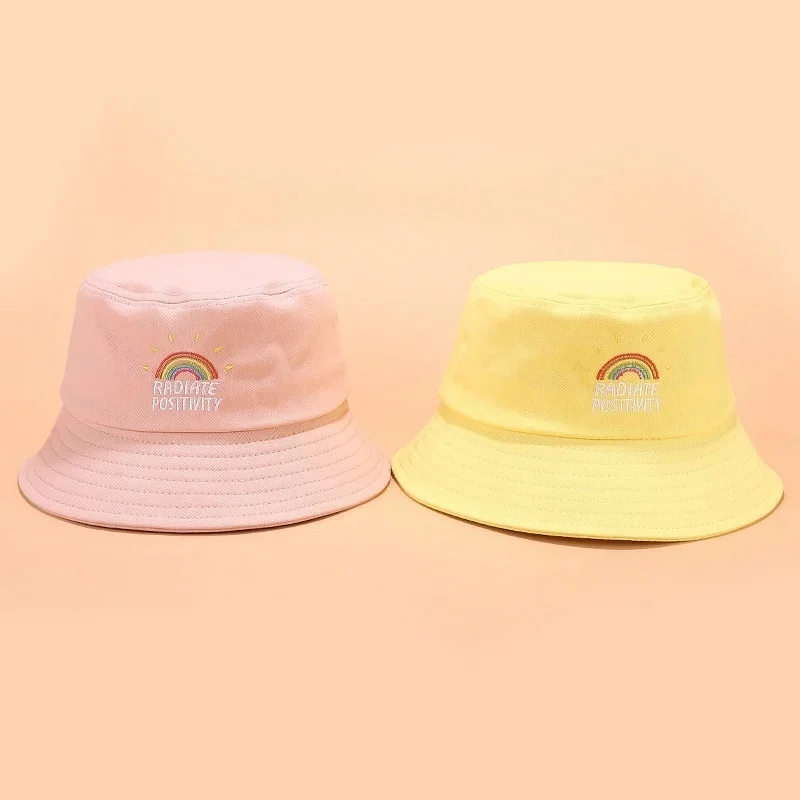 New Unisex Foldable Embroidered Bucket Hat Rainbow Print Outdoor Sunscreen Cap Fisherman Hats Hats for Women Bucket Hat