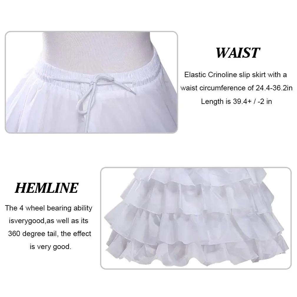 Volledige vorm rok 5 ruches lagen baljurk petticoat onderrok slip voor trouwjurk verstelbare taille (wit 4 hoepels)