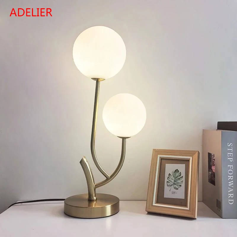 

Nordic Double heads glass Ball Table Lamps living room bedroom bedside study golden iron Table Lamps