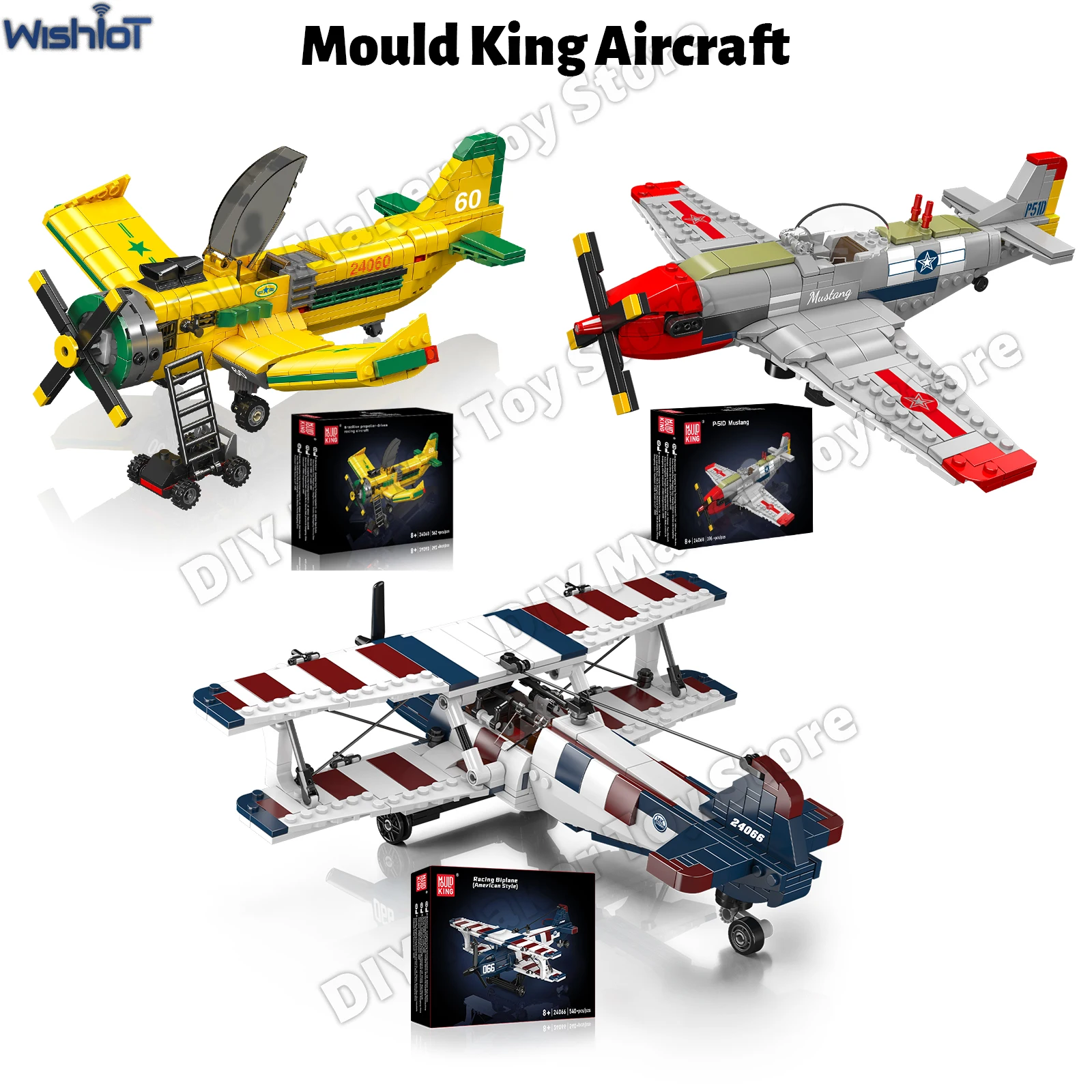 

Mould King 24060 24066 24068 Airplane Model Building Blocks Propeller-Driven Racing Aircraft P-5ID Mustang Bigplane Kid Toy Gift
