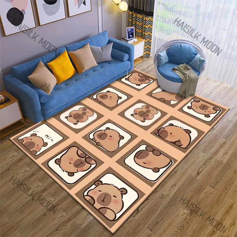 

1PC Capybara Print Cartoon Carpet Rug for Living Room Bedroom Sofa Decor Kids Play Home Area Rug Non-slip Mat Game Room Rugs