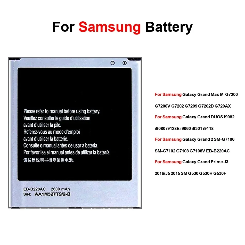 

Battery For Samsung Galaxy Grand 2016J5 Duos Prime 2 Max 2015 2016 EB-BG720CBK EB-BG720CBC EB-BG530BBE EB535163LU 2100-2600Mah