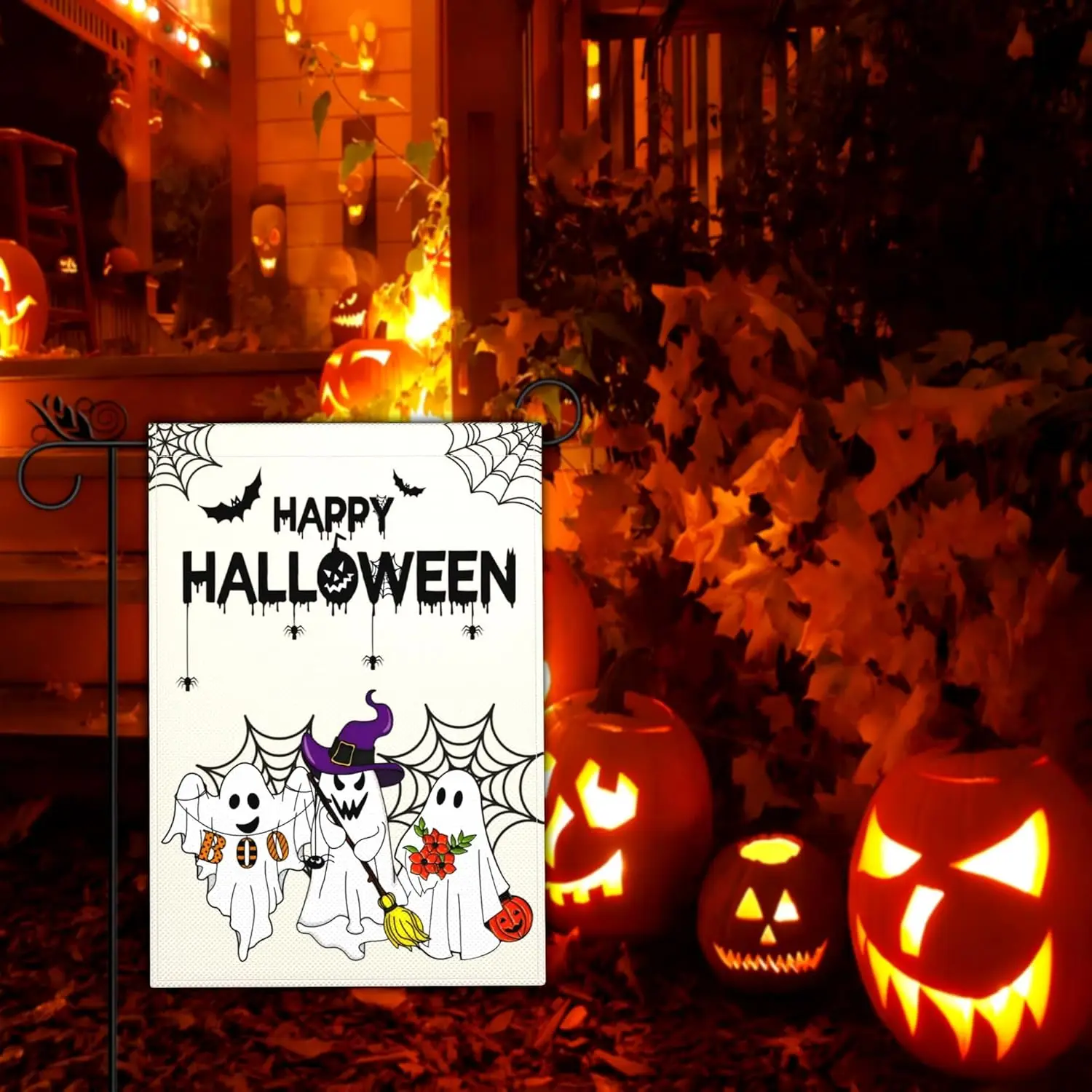 هالوين شبح حديقة العلم مخيف هالوين بو حديقة أعلام للخارج 12x18 مزدوجة الوجهين سعيد اليقطين حديقة العلم في الهواء الطلق HZZ