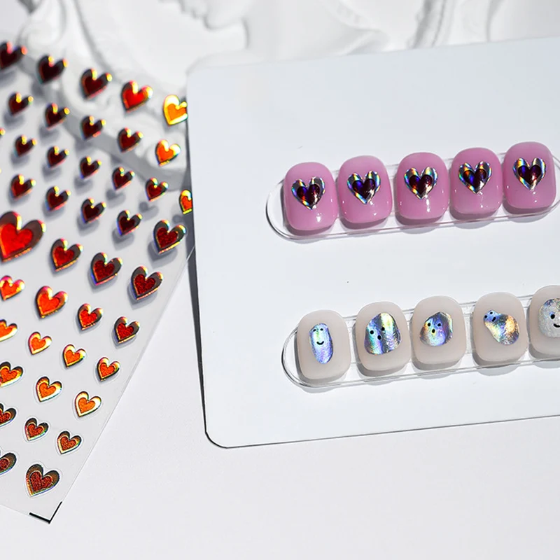 

Acrylic Engraved Holographic Heart Design Nail Sticker Decals DIY Slider For Manicuring Nail Art Decoration Z0638