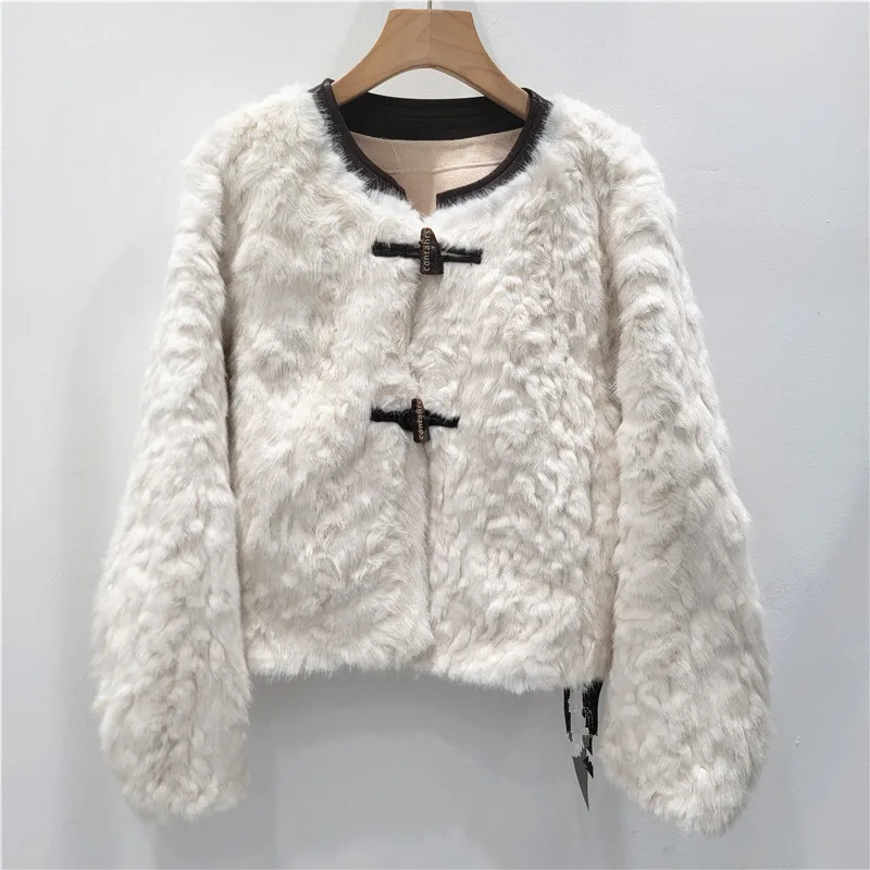 WTHT Trendy nieuwe dames nepbont pluche gewatteerde jas 2025, wintermode, ronde hals, lange mouwen, warme jas, vrouwelijk 1LS2654